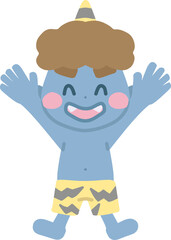 両手を上げて笑っている青鬼のキャラクターイラスト