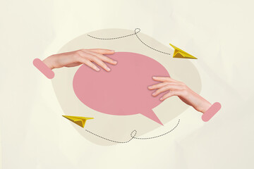 Creative artwork template collage of speech bubble cloud empty space for information dialogue...