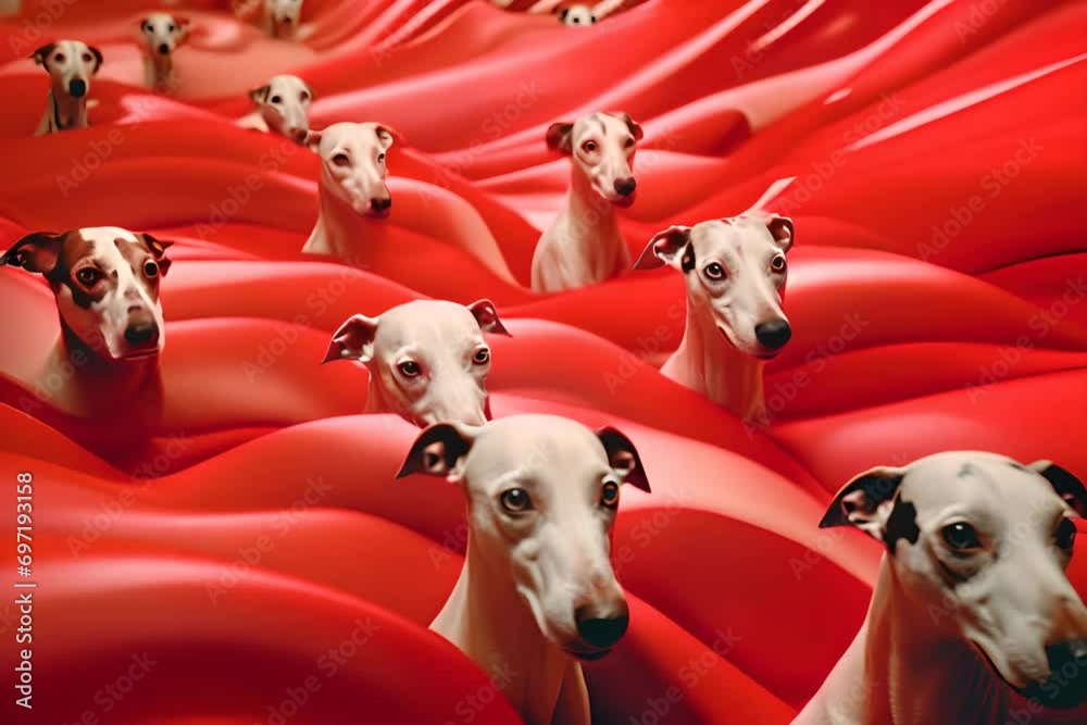 Aufkleber whippets in a symphony of racing, forming abstract patterns that illustrate the coordinated and rhyt