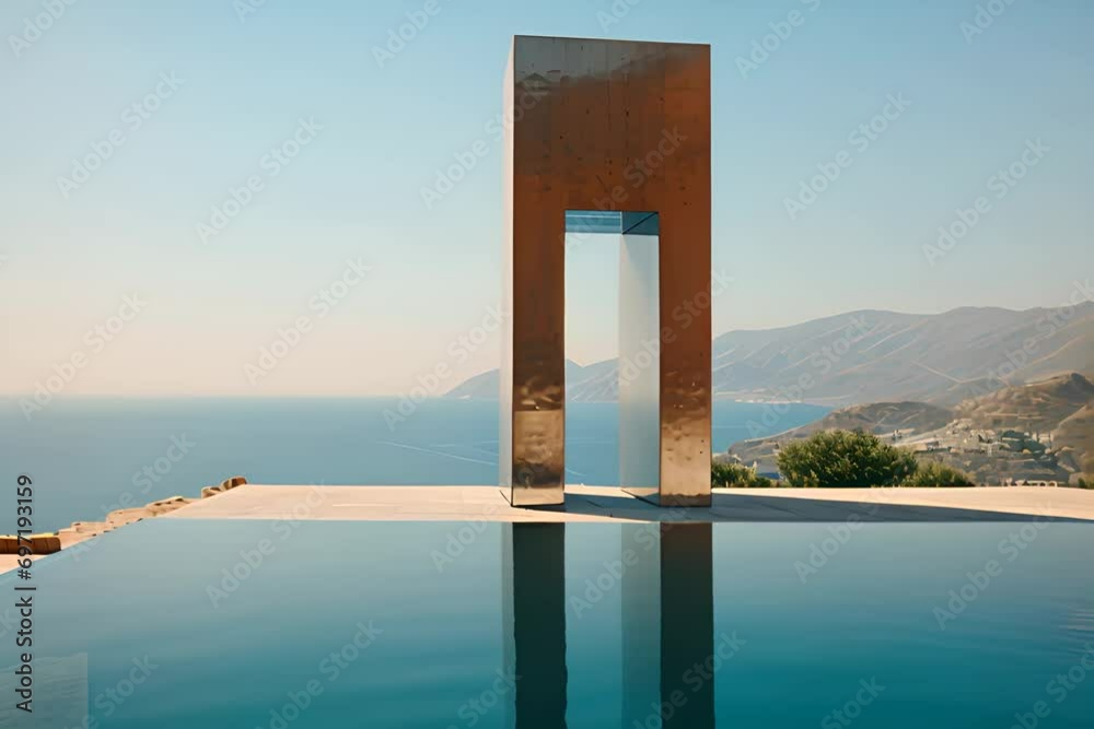 Poster An artistic representation of a cubic dolphin, its streamlined body transformed into a captivating geometric composition against an oceanic backdrop.