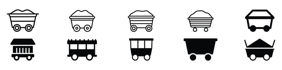 wagon line icon, Wagon transportation, Farm wheelbarrow set icon. Wooden wagons. Covered tent wagon, farm handicraft - obrazy, fototapety, plakaty