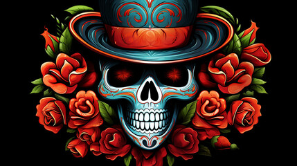 skull and bones  halloween and day of the dead with flowers