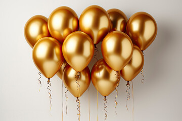 gold helium balloon. Birthday balloon flying for party and celebrations. Isolated on white background