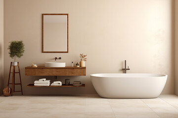 Fototapeta na wymiar 3d rendered Minimal style Modern bathroom interior design with bathtub