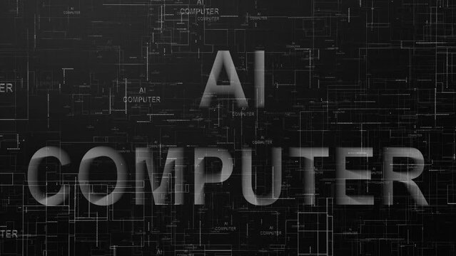 AI computer text technology data line animation black white