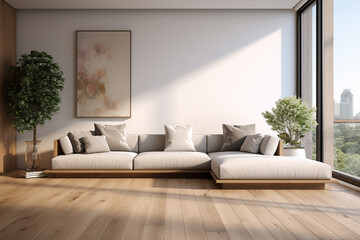 3d rendered Minimal style Modern living room interior design with sofa