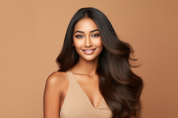young indian woman with long and shiny hair style