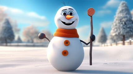 Friendly Frost: Animated Snowman Waving Hello in a Winter Wonderland