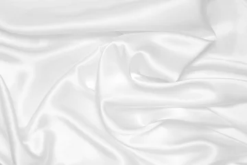 Fotobehang Smooth elegant white silk or satin luxury cloth texture can use as wedding background. Luxurious background design. © Margarita Serenko
