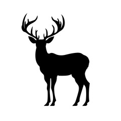 Vector silhouette of deer on white background. Deer Vector PNG,