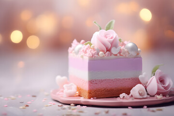 Beautiful cakes on a light boke background. Wedding cake. Birthday cake. Valentine's Day cake.	
