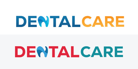 Dental text logo design template vector, Dental Care logo design vector
