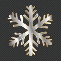 Vector Shining Silver and Gold Design Element. Christmas and new year decorative element isolated on transparent background. Xmas design element. Creative Realistic Golden Snow Flake.