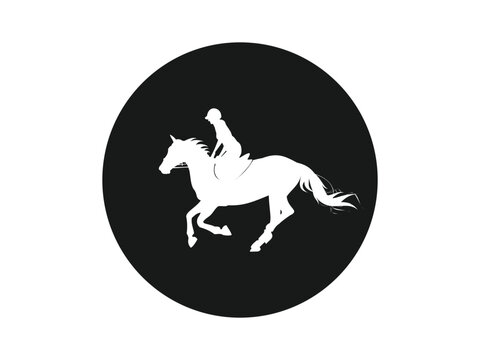 horseman vector logo, black and white circle design, eps 10.