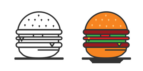 burger icon, sketch and colored design, suitable for graphic design needs, vector eps 10