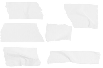 Set of pieces of white paper tape on a blank background.