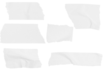 Set of pieces of white paper tape on a blank background.