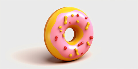 Tasty donut with colored glaze and sprinkles isolated on clean background with copy space