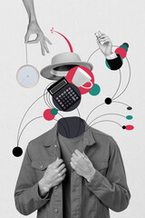 Collage poster of unknown weird man work hard increase financial income investment isolated on...