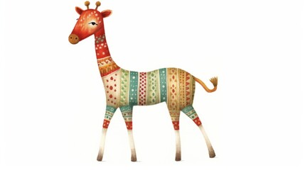 Cute giraffe watercolor illustration in Christmas style. Funny animal in clothes.