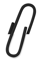 Black paperclip on a blank background.