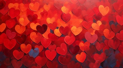 Vibrant Valentine's Day Panorama: Abstract Beauty of Red Hearts - obrazy, fototapety, plakaty