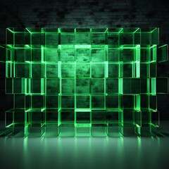 Obraz premium Fotografia de estancia con decoracion de tonos verdes y formas cuadradas