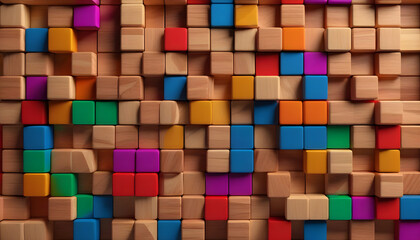 abstract background with wooden colorful cubes. AI 