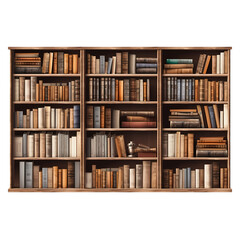 Retro solid wood bookcase isolated on transparent background