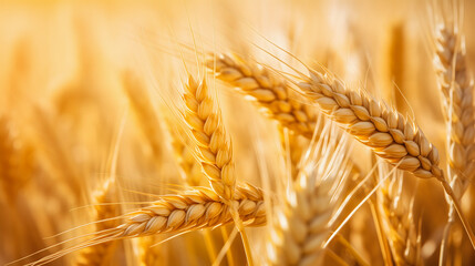 Des épis de blé dans un champ en été. - obrazy, fototapety, plakaty