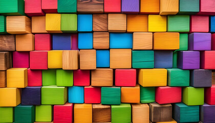 abstract background with wooden colorful cubes. AI 