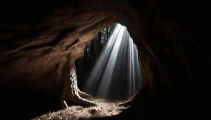深い森の奥の木の洞窟