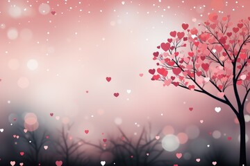 Trees with pink hearts on the crown. Valentine's Day banner, wedding invitation, card