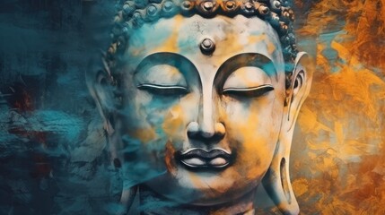 oil painting by hand of Buddha face with oil paint texture on canvas texture painting,meditation and art concept. - obrazy, fototapety, plakaty