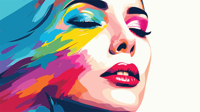  colorful painting woman s face with colors rainbow. Vector illustration 