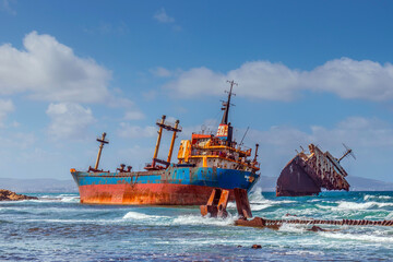 A Togolese ship runs aground on the beach, Rimel, Bizerte, Tunisia