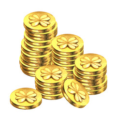 Watercolor gold magic four leaf clover coins with metallic texture in vintage style bring good luck for finance, profit, money, commerce, luck, casino, jackpot, win, fortune, St. Patrick's Day design