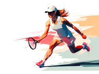 llustration of a female tennis player - obrazy, fototapety, plakaty