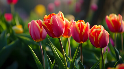 Radiant Tulips Basking in Warm Sunset Light