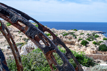 Metallic structure, Menorca cavalry lighthouse. - obrazy, fototapety, plakaty