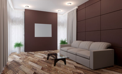 Modern meeting room. 3D rendering.. Mockup.   Empty paintings