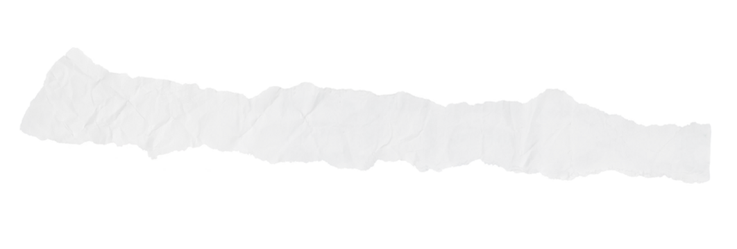 A piece of white crumpled paper on a blank background.