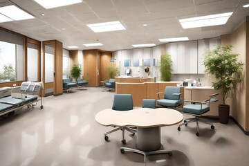 Fototapeta na wymiar interior luxurious design og the hospital with waiting room and table chair decorated in different cooler 