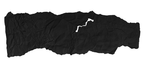 A piece of black crumpled paper on a blank background.