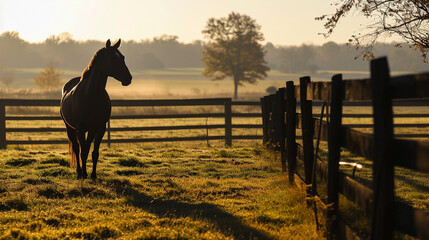 a reasltic photo of a thoroughbred horse standing in a field behind. - Powered by Adobe