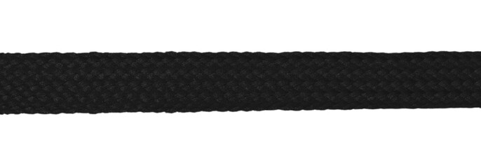 A piece of black knitted fabric with protruding threads on a blank background.