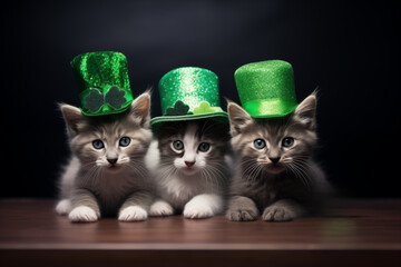AI Generated Image. Cute St Patrick's day cats with green hats - 697209512