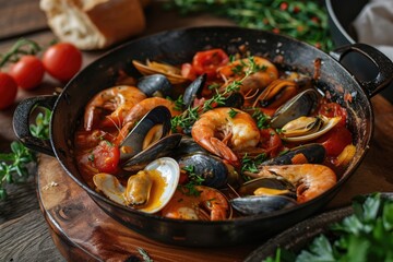 Seafood Harmony: Indulge in the Rich Tradition of Portuguese Cooking with Cataplana de Marisco, a Culinary Delight Where Shrimp, Mussels, and Clams Unite in a Flavorful Tomato Broth.