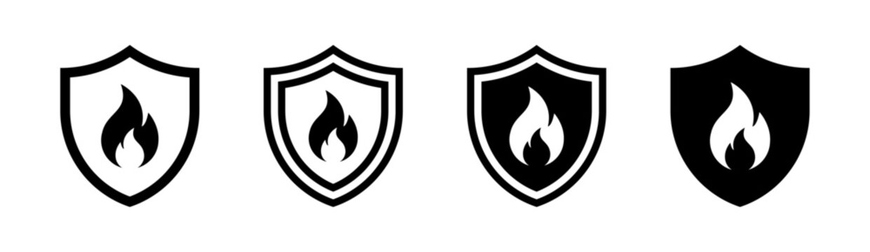 Shield with fire icon set