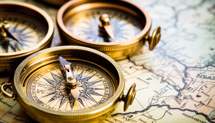 Fototapeta na wymiar Time Management and Navigation Compass